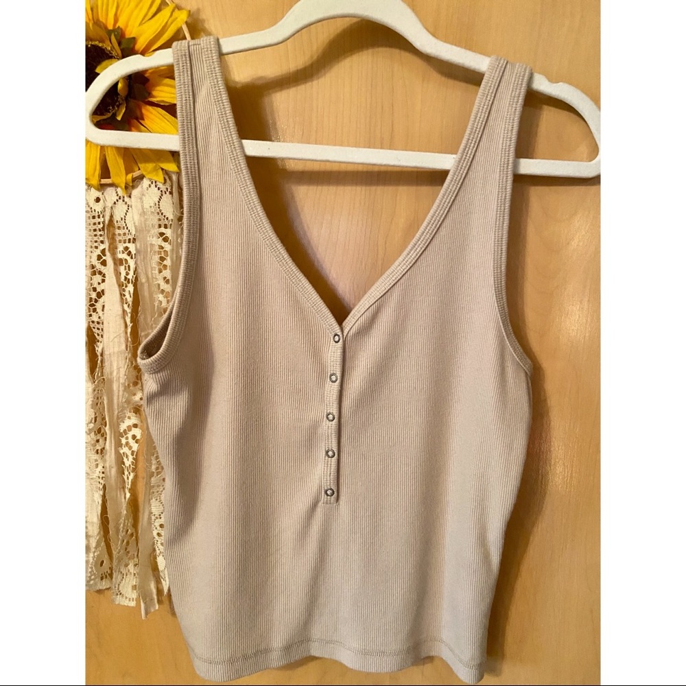 Abercrombie & Fitch Beige Ribbed Henley Tank Top